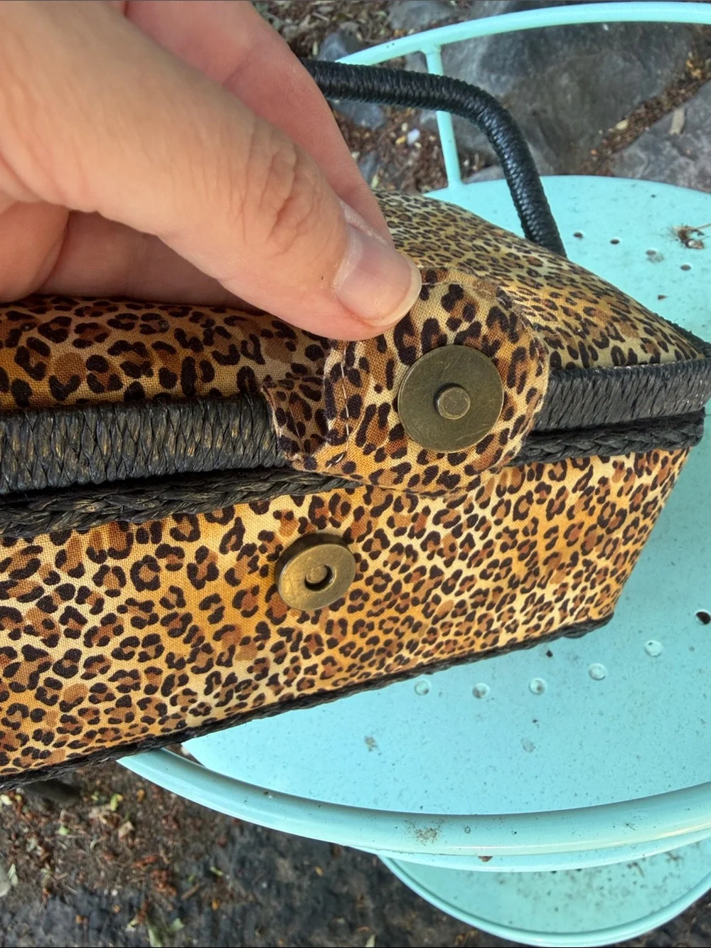 Leopard Print Woven Handle Seeing /Travel or Jewelry Box